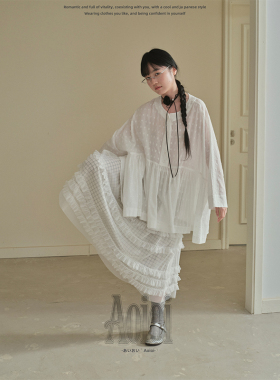 Aoioi日系少女立体波点长袖娃娃裙女春夏宽松显瘦中长款连衣裙子
