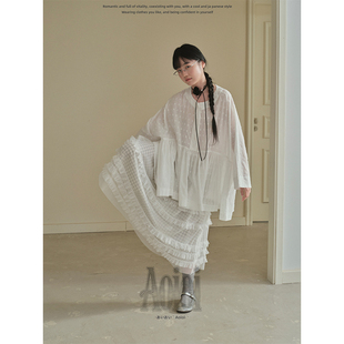 Aoioi日系少女立体波点长袖 连衣裙子 娃娃裙女春夏宽松显瘦中长款