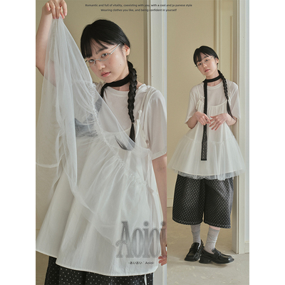 日系少女叠穿背心吊带纱裙女春夏