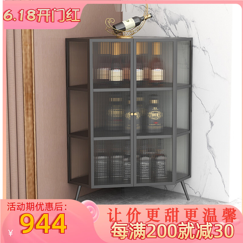 简约角柜转角J柜高端玻璃酒柜客厅墙角柜现代简约三角柜拐角储物