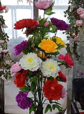 仿真牡丹花树室内大型落地装饰摆设绢花假树绿植彩色假盆栽盆景花