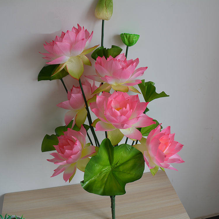 6头荷花莲花荷叶把束假花塑料花仿真花荷花佛堂供佛装饰小把花束