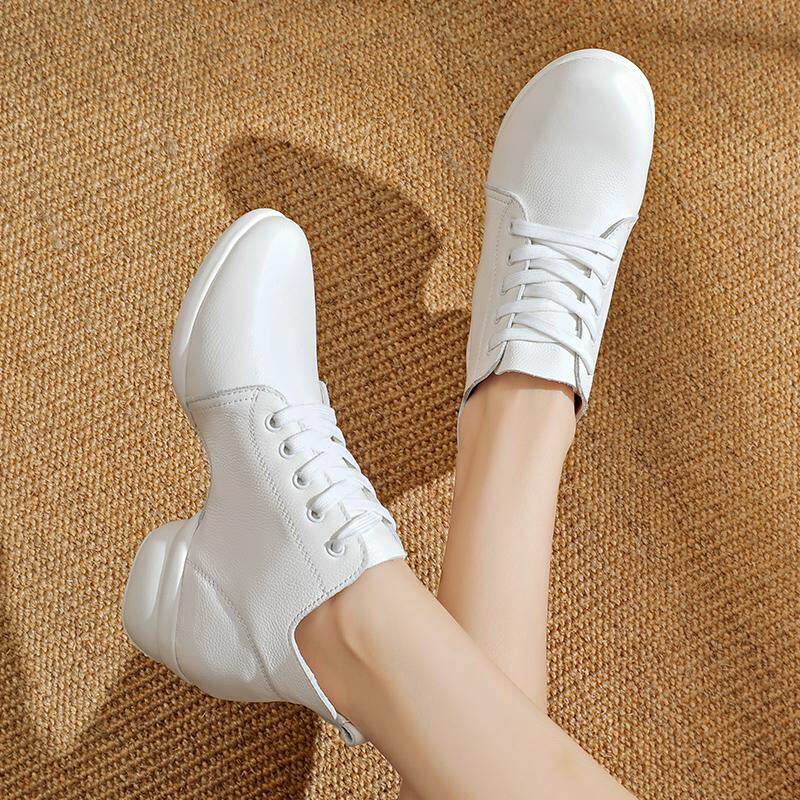 广场舞鞋女2024新款真皮白色跳舞鞋软底成人水兵现代广场舞鞋