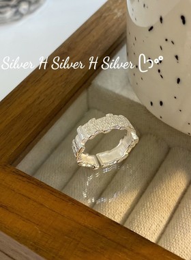 S925纯银韩系极简风格敲面肌理纹戒指小众设计轻奢个性
