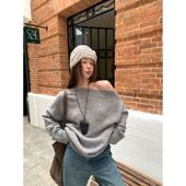 日韩休闲慵懒风马卡龙色斜肩毛衣女F2295 2024秋季 诠释美 NEWOPEN