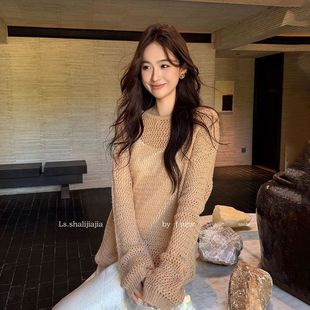 6863 LS述致 早秋针织镂空防晒罩衫 女套头外穿慵懒透视长袖 上衣潮