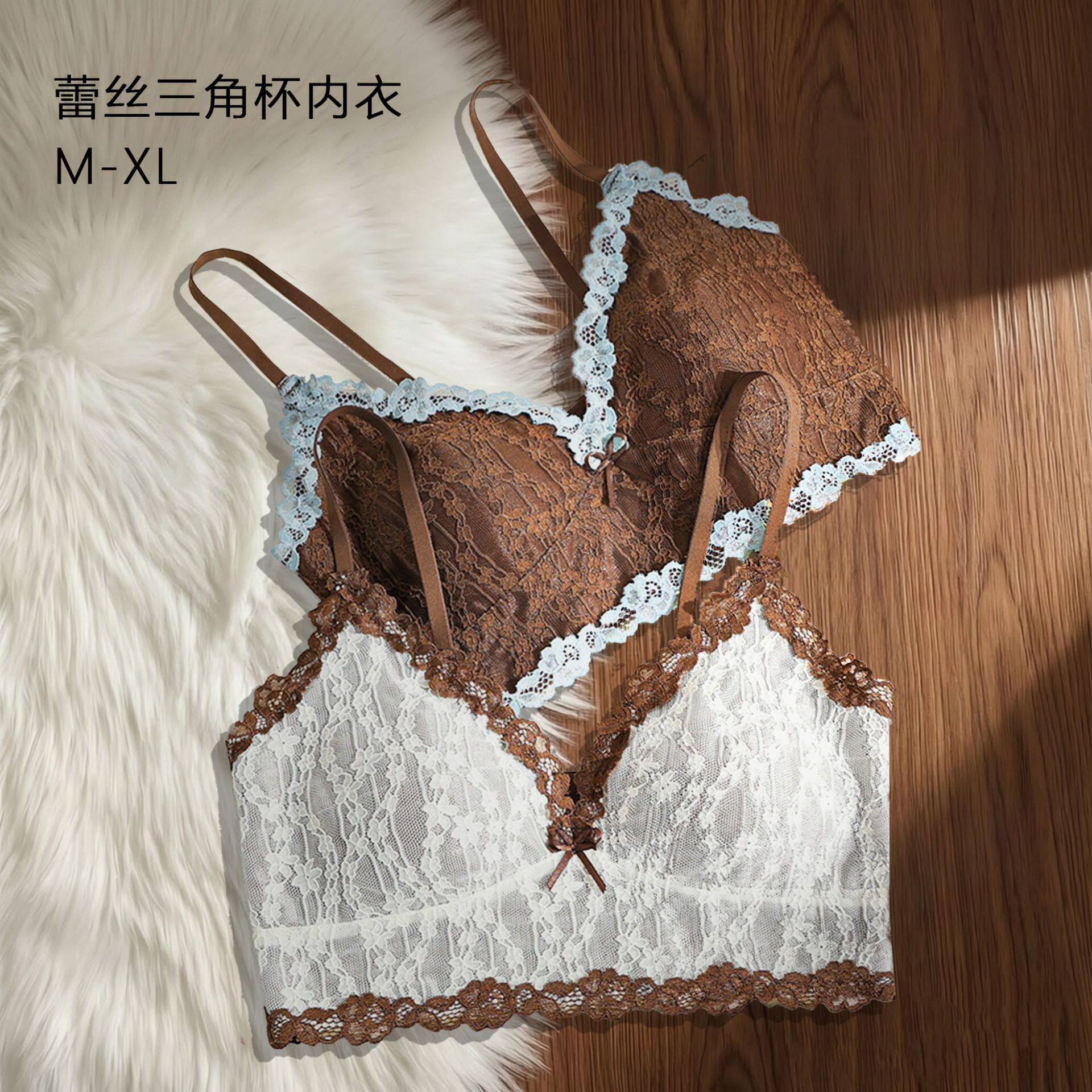 碎花蕾丝三角杯内衣女薄款小胸聚拢无钢圈防下垂纯欲少美背文胸罩