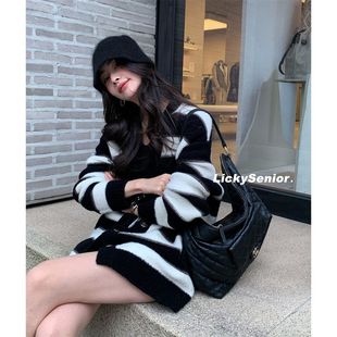 LICKYSENIOR 意大利纱 弹力羊毛 大暖袍女秋冬新款中长款毛衣外套