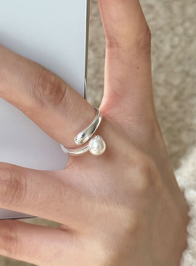 未晚HEROS925纯银珍珠开口戒指气质高级感光面简约百搭女食指戒