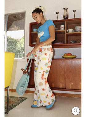 小俞家 bailey ros*彩绘龙虾水果印花薄款阔腿裤宽松休闲长裤