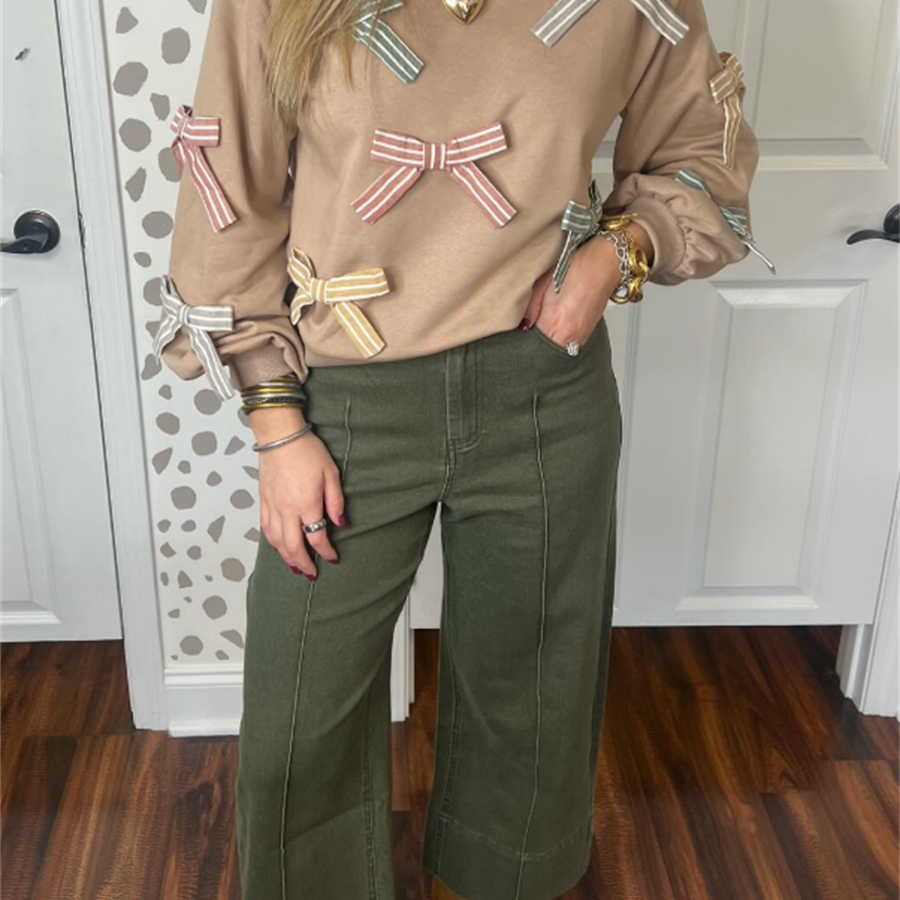 小俞家 entr*家白底蝴蝶结上衣可爱卫衣休闲宽松度假咖色