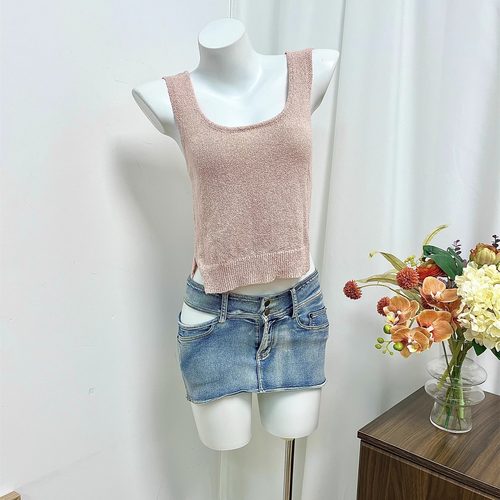 小俞家 lulu* 通勤百搭舒适透气粉色针织背心休闲宽松上衣内搭夏