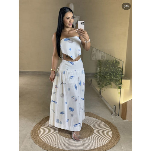小俞家 Emory par*海滩龙虾贝壳度假印花方巾抹胸半裙两件套