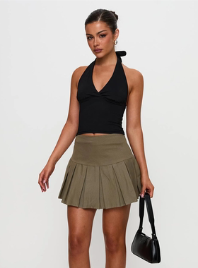 小俞家 Princess poll* 性感辣妹橄榄绿短款百褶裙修身臀型和大腿