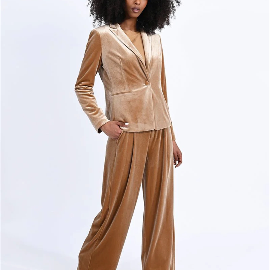 小俞家 entr*家丝绒香槟色西装套装休闲裤子直筒帅气外套上衣