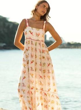 小俞家 澳单dade*棉麻水果吊带连衣裙复古度假风性感显瘦长裙女款