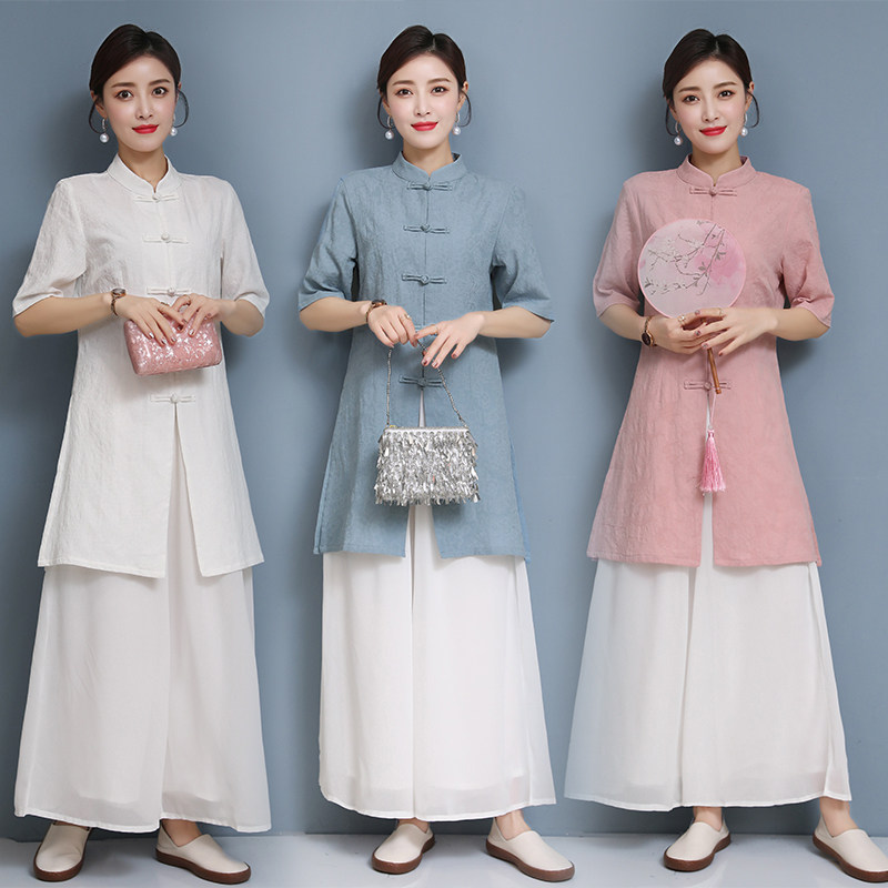 【特价清仓】2023中国风新款复古盘扣禅意茶服女式中长短袖上衣女高性价比高么？