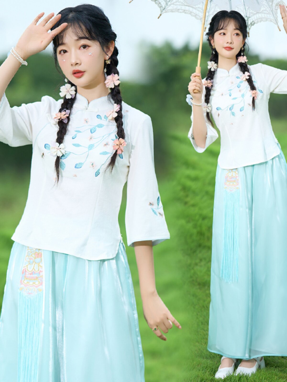 [LOSS OF MONEY PROCESSING] NEW CHINESE TANG COSTUME CHINESE IMPROVED VERSION OF THE HANFU CHEONGSAM VERSATILE TEMPERAMENT DESIGN SENSE WIDE-LEG PANTS