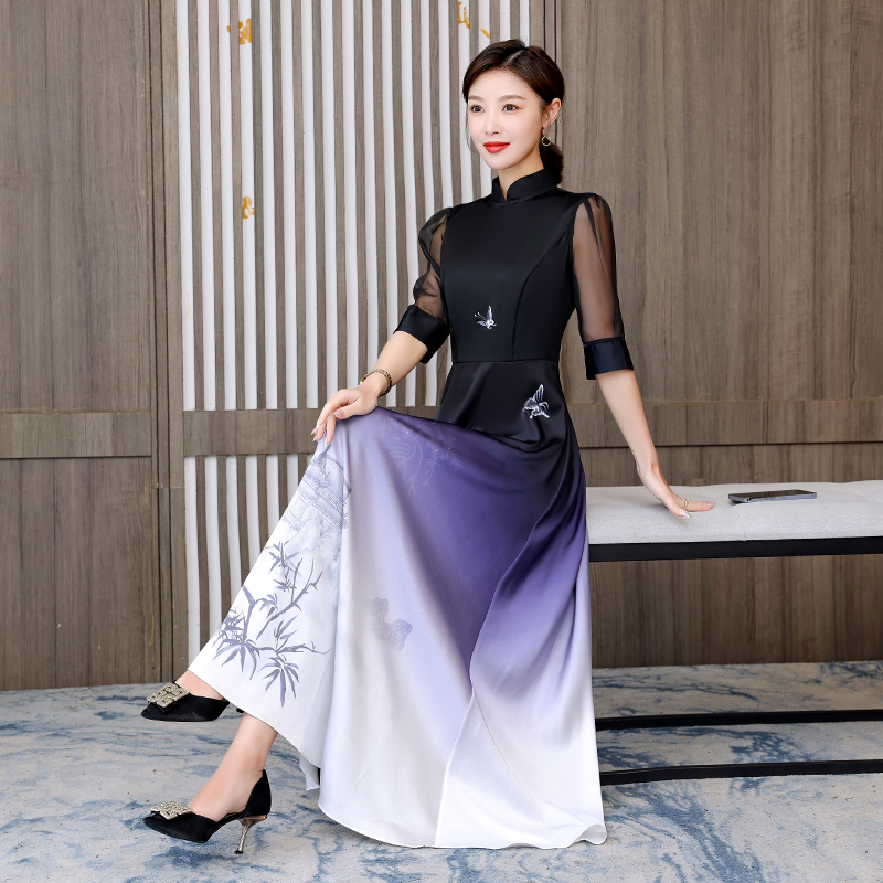 夏季新中式中国风渐变气质连衣裙