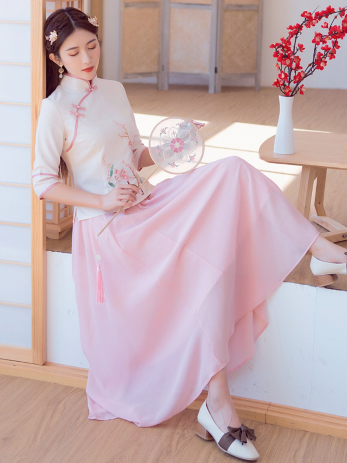 [CLEARANCE SPECIAL]SHORT MID-SLEEVED CHEONGSAM TOP CHINESE RETRO SLIM SLIM VERSATILE LITERARY AND TANG COSTUME TEA ART