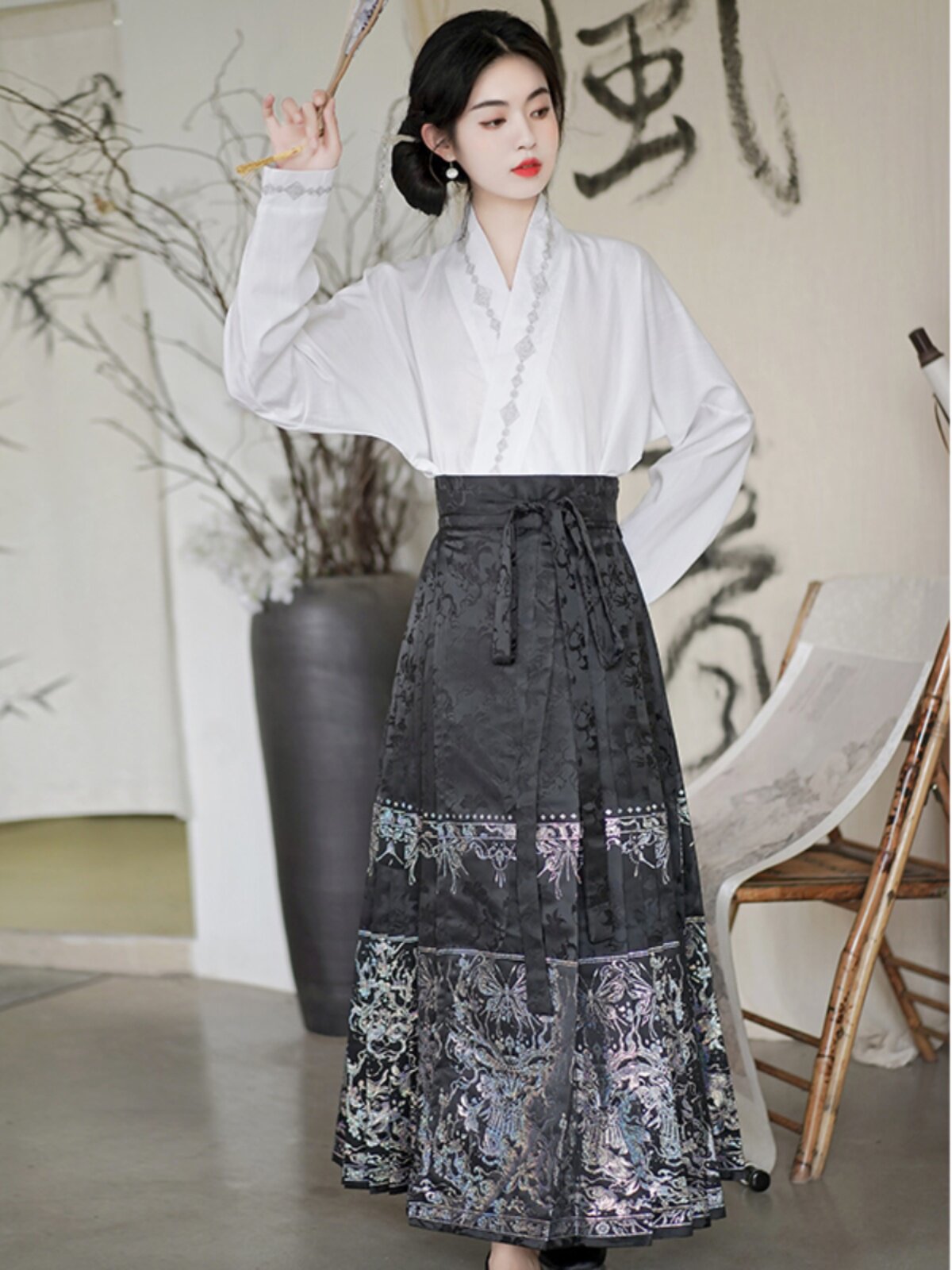 [LOSS PROCESSING] NEW CHINESE EMBROIDERY COLLAR DAILY MING LOOSE AND VERSATILE LONG-SLEEVED RETRO AIRPLANE SLEEVE SHIRT