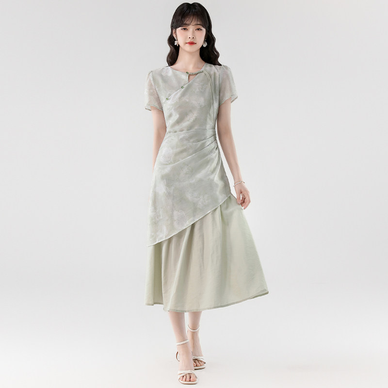 清冷感新中式夏季中国风连衣裙女