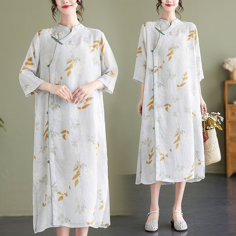 新中式改良汉服复古印花宽松裙子