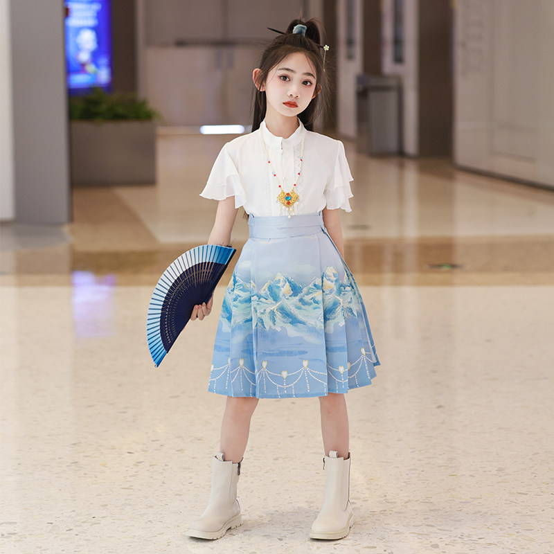 女童中国风马面裙套装夏季改良汉服古装童装明制儿童古风唐装薄款