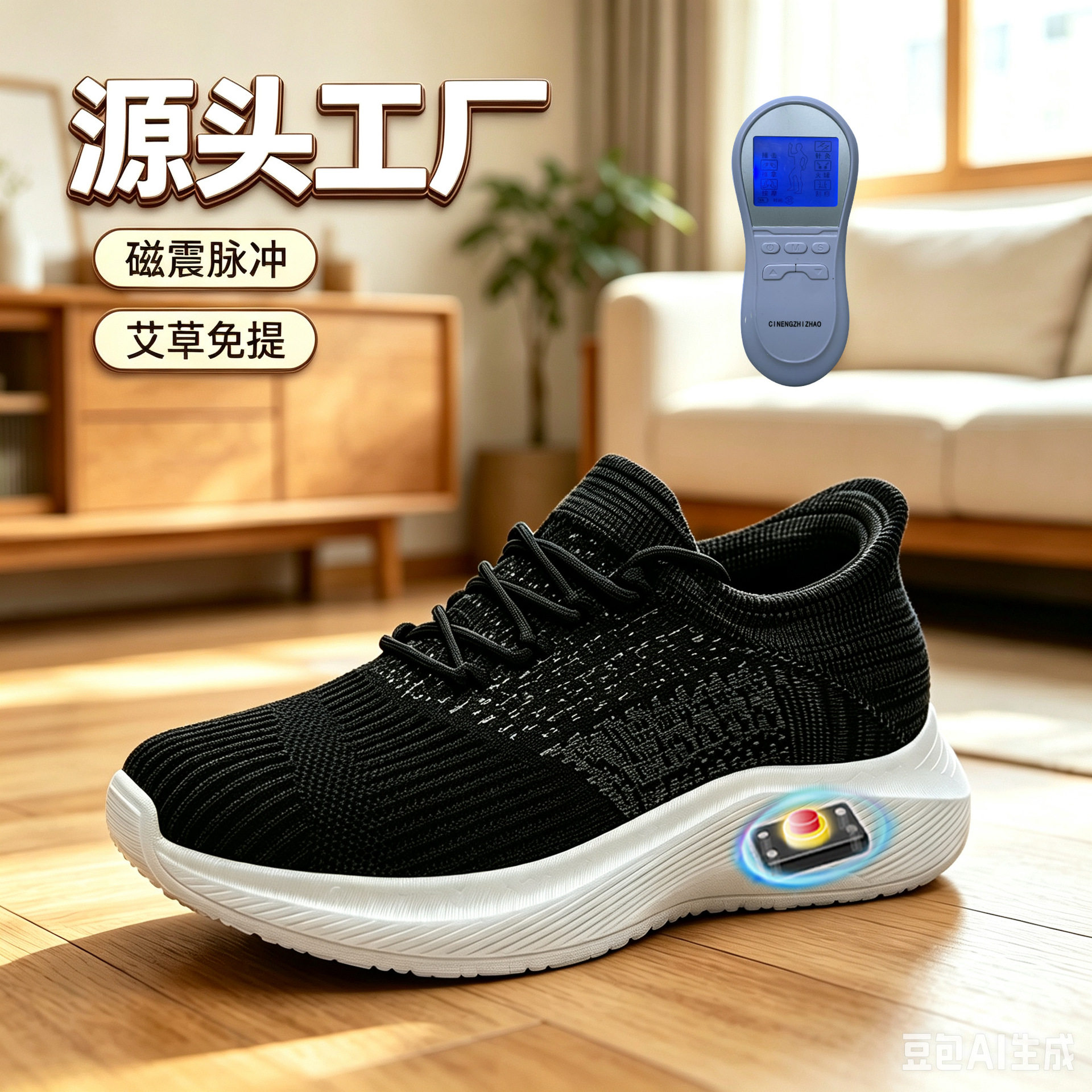 一脚蹬免提足底按摩鞋磁震动经络理疗鞋负离子艾草能量功能鞋批发