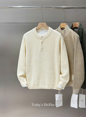 制著男装冬季百搭慵懒松弛感半扣亨利领针织圆领毛衣  M25913
