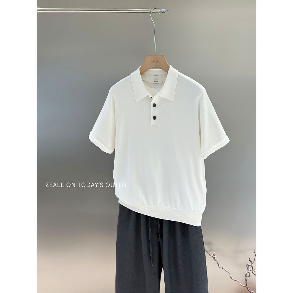 制著男装夏季慵懒老钱风净色针织短袖POLO  P26195