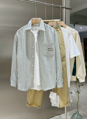 男生INS休闲百搭字母波浪竖条衬衣外套 C23131