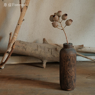 侘寂风进口天然豌豆果实干花装饰木质花瓶禅意客厅桌面摆件僵尸果