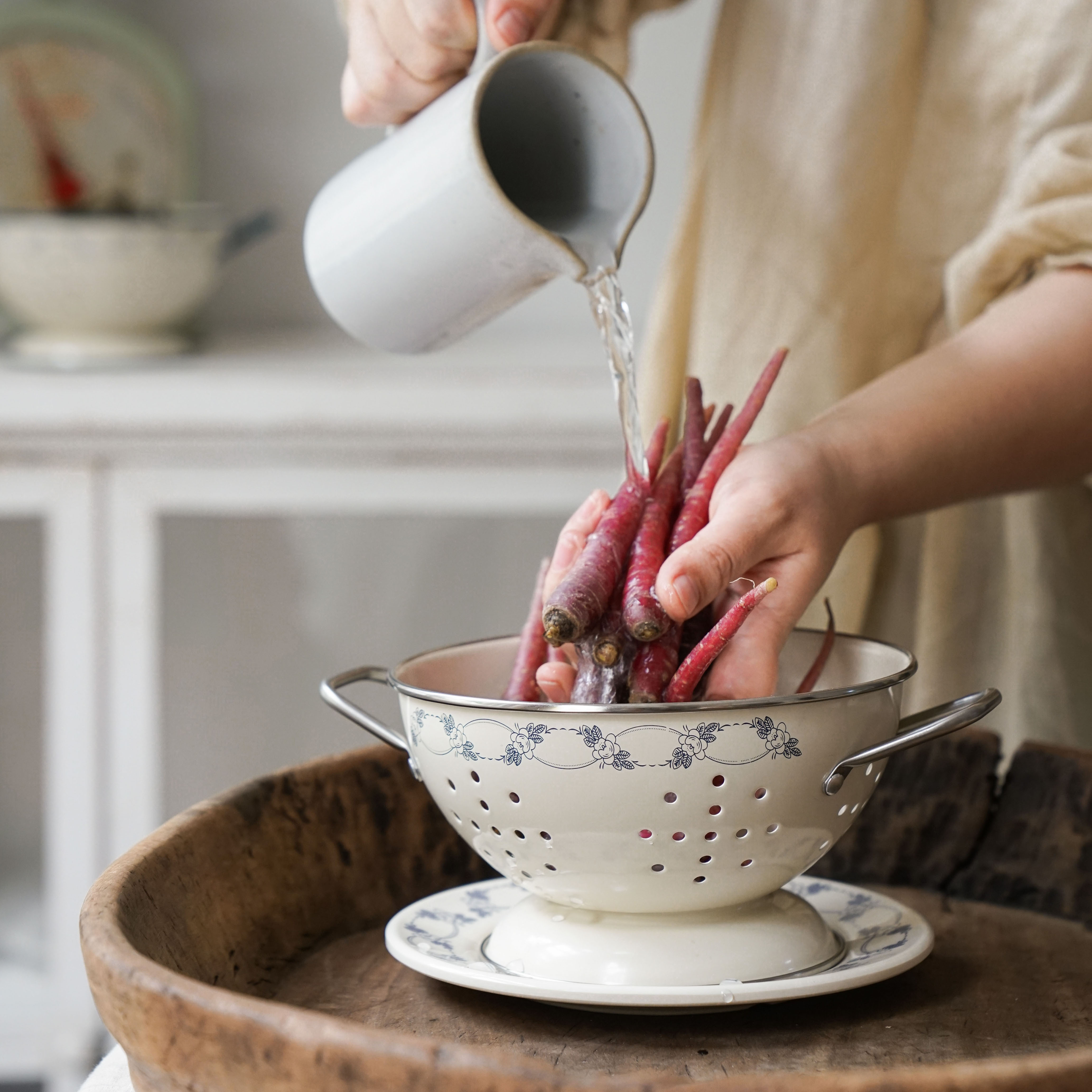 法式复古蔷薇花纹果篮沥水双耳