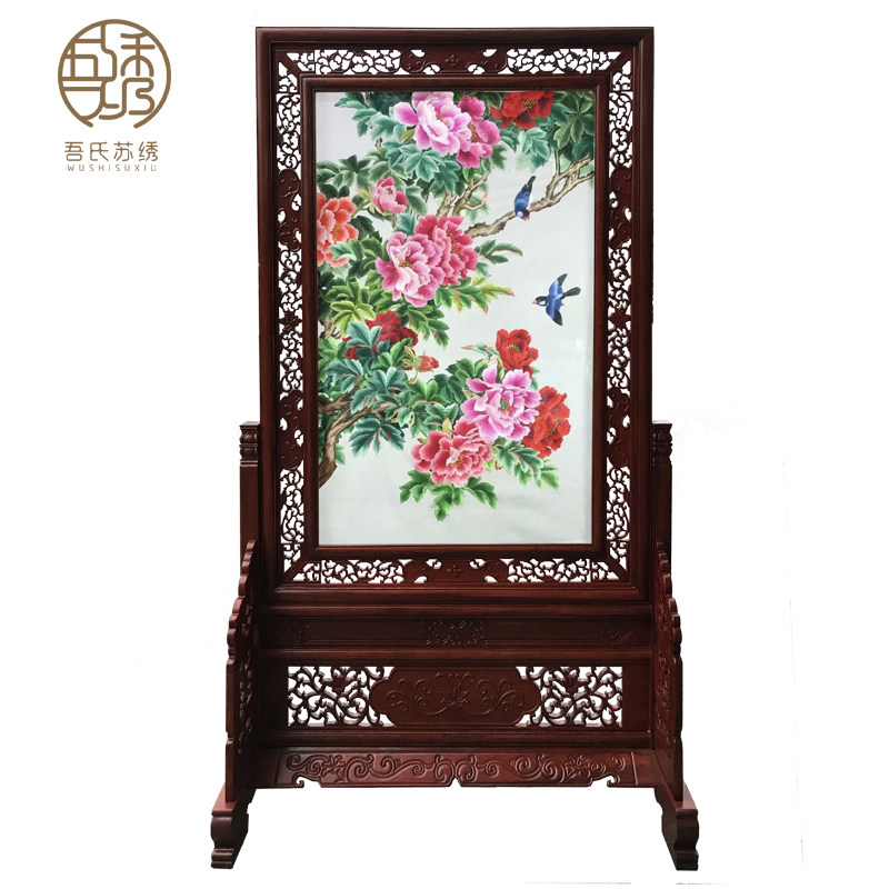 刺绣屏风玄关隔断落地成品纯手工