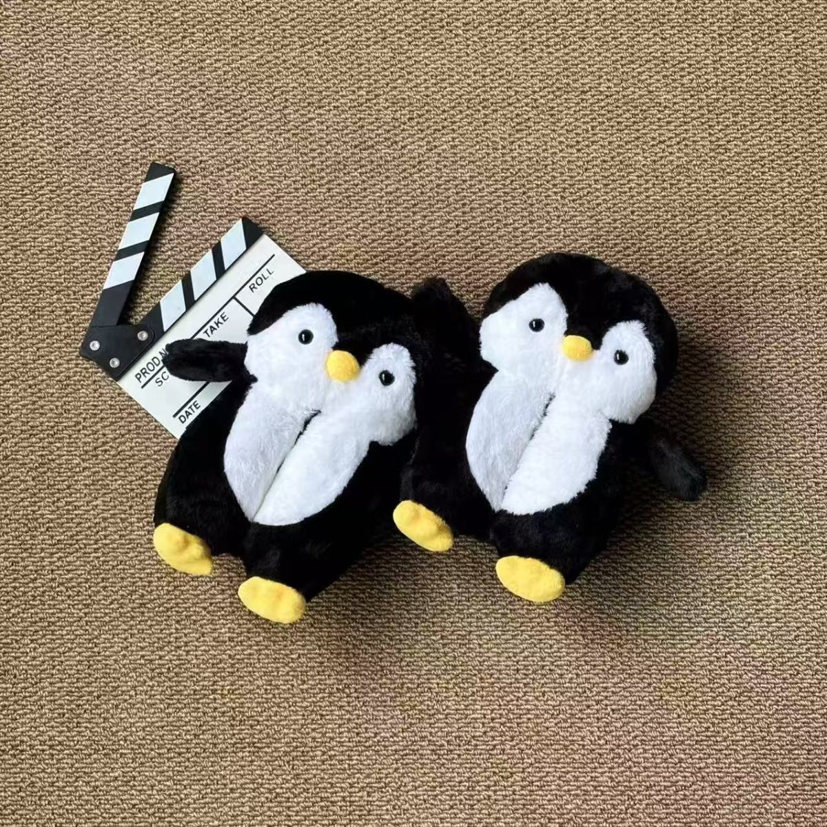 中大儿童企鹅拖鞋保暖情侣款棉拖室内居家手套帽子套装成人生日礼