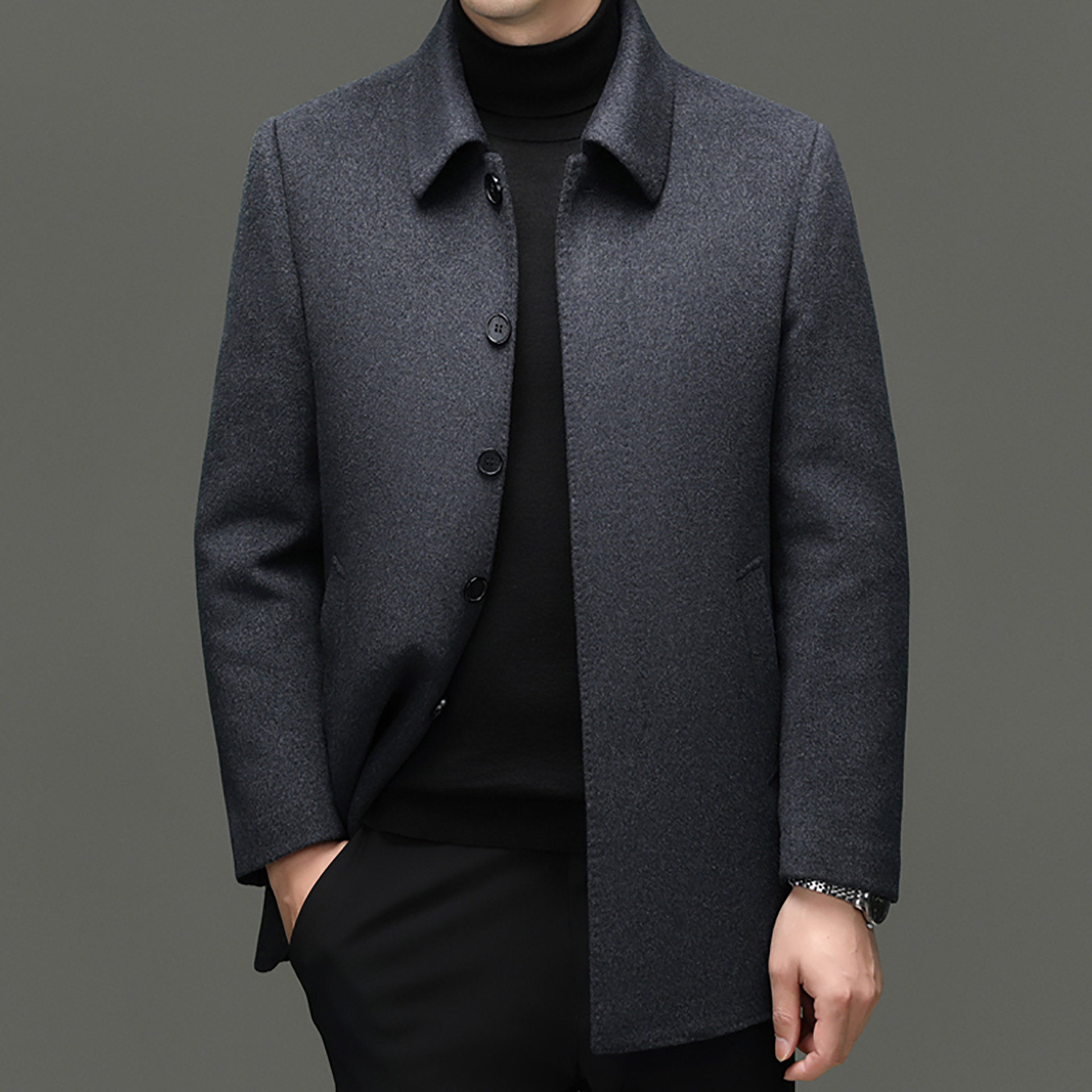 加肥加大码毛呢大衣男高端双面呢羊绒外套羽绒内胆可拆卸呢子风衣