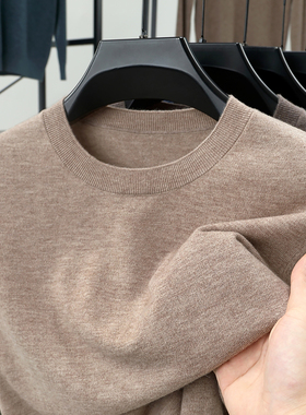 春秋100%纯羊毛衫男短袖薄款毛衣圆领宽松休闲半袖针织打底衫大码