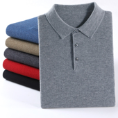 打底Polo精纺毛衣大码 春秋季 T恤男翻领商务薄款 长袖 100纯山羊绒衫