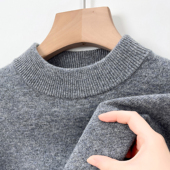 鄂尔多斯市产100%纯羊毛衫 加厚针织衫 男士 半高领毛衣宽松纯色大码