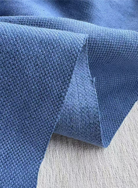 比利时进口高密结实蓝色猫眼纹亚麻棉背面磨毛沙发套坐垫包包布料