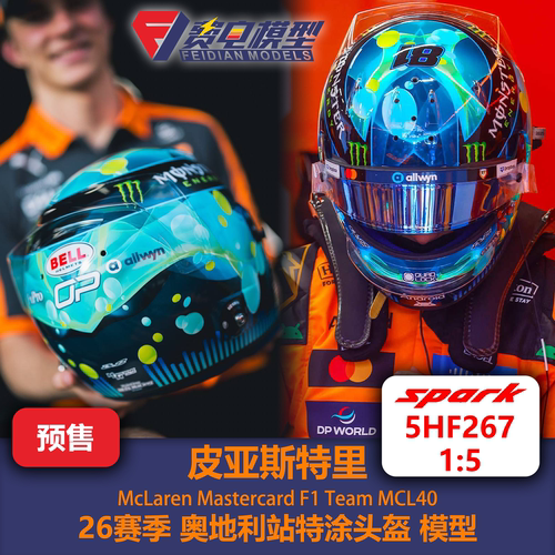 皮亚斯特里 迈凯伦 奥地利站特涂 F1头盔模型 spark 1/5 5HF267