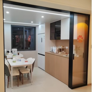 完美系统三四联动推拉门卫生间厨房隔断极窄玻璃无地单吊轨道移门
