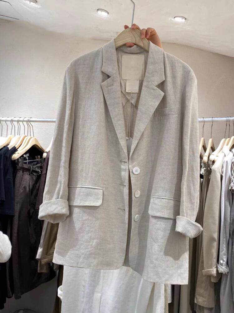 棉麻西装外套女2025春夏设计感宽松显瘦韩版时尚气质亚麻小西服薄