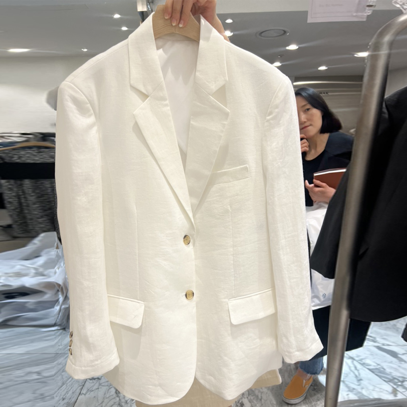 2025夏季新款韩版宽松休闲高级感亚麻棉西装外套女时尚气质西服潮