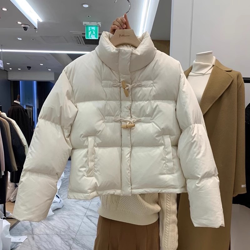 反季清仓短款立领牛角扣90白鸭绒羽绒服女冬季韩版宽松流行面包服