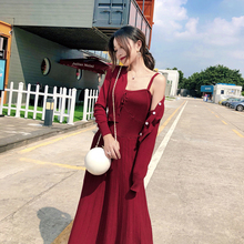 小开衫 外套吊带显瘦针织连衣裙两件套装 款 2019春秋季 淑女气质长袖