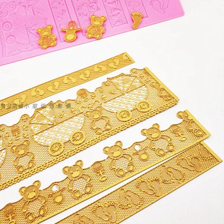 宝宝系列婴儿车奶瓶小脚丫翻糖蕾丝模具硅胶蕾丝垫烘焙蛋糕装饰