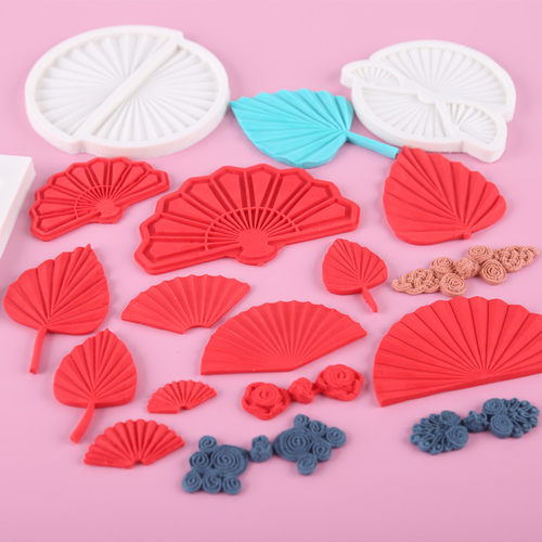 中国风中式扇子纽扣旗袍汉服牡丹花蕾丝硅胶翻糖模具巧克力粘土模 - 封面