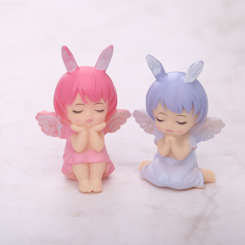 搪胶祈祷天使可爱卡通捧脸翅膀安娜烘焙diy蛋糕装饰摆件1个